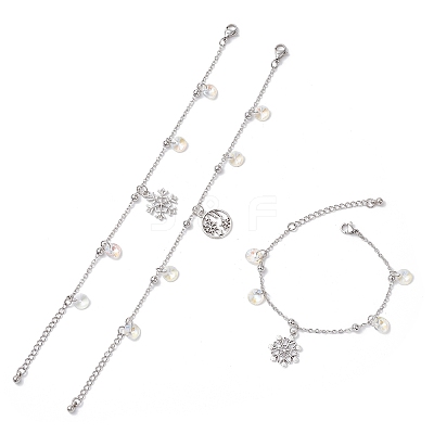 3Pcs Christmas Snowflake Alloy Charm Bracelets BJEW-JB12677-1