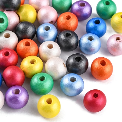 100Pcs 10 Colors Painted Natural Wood Beads WOOD-YW0001-08-1