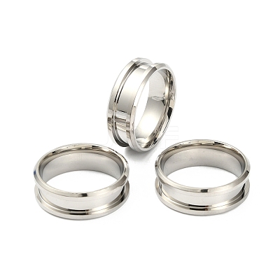201 Stainless Steel Grooved Finger Ring Settings MAK-WH0007-16P-1