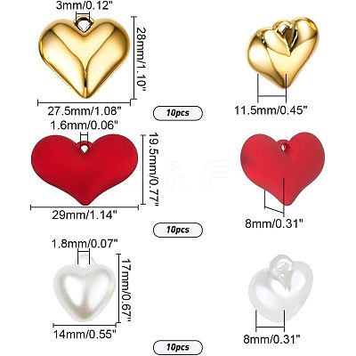 30Pcs 3 Style Heart Pendants FIND-FH0003-50-1