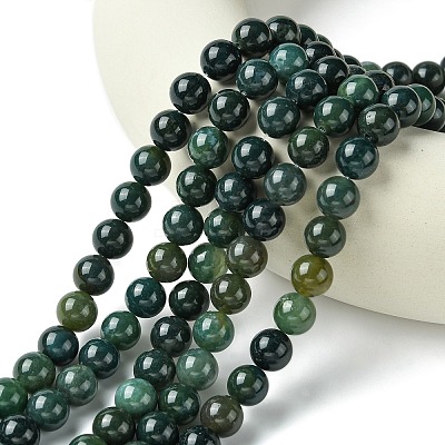 Natural Moss Agate Beads Strands GSR10mmC001-1
