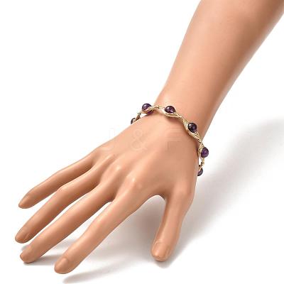 Natural Amethyst Beaded Bracelets for Men Women BJEW-TA00012-03-1