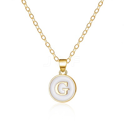 Alloy White Enamel Flat Round with Letter Pendant Necklaces FS-WG63565-07-1