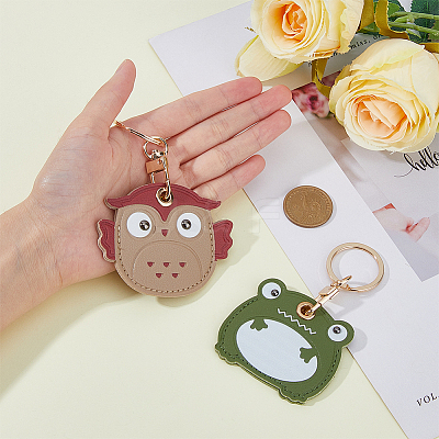 2Pcs 2 Style Owl & Frog Imitation Leather Anti-Lost Protection Covers AJEW-HY0001-22-1