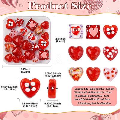 22Pcs 9 Styles Heart Theme Handmade Glass Beads FOIL-FS0001-04-1