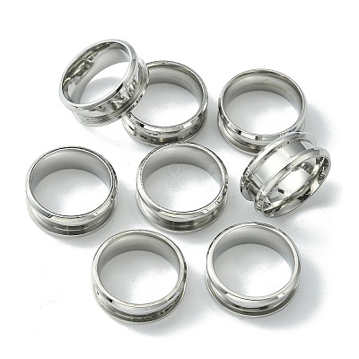 201 Stainless Steel Grooved Finger Ring Settings STAS-TAC0001-10A-P-1