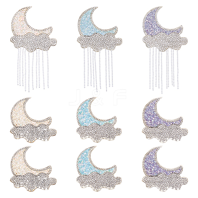 9Pcs Gleit & Rhinestone Embroider Self-adhesion Thread Iron on/Sew On Patches PATC-FG0003-57-1