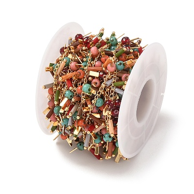 Brass & Glass Seed Beaded Chain KK-CBA3B44-10G-1
