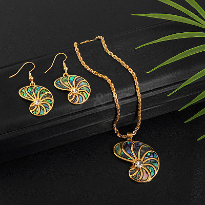 Alloy & Natural Abalone/Paua Shell Pendant Necklaces & Dangle Earrings Sets WGD5CF5-07-1