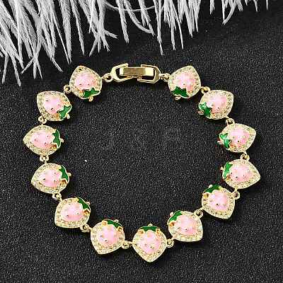 Brass Micro Pave Cubic Zirconia Link Bracelets BJEW-K278-02G-01-1