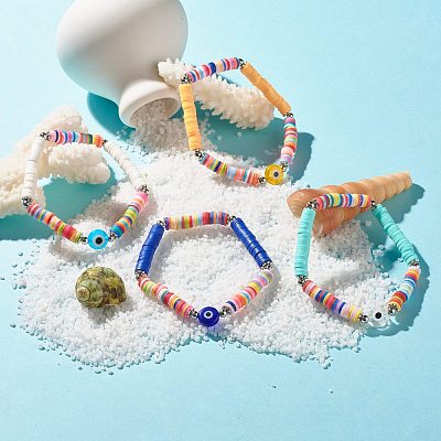 Handmade Polymer Clay Heishi Beads Stretch Bracelet BJEW-JB07372-1