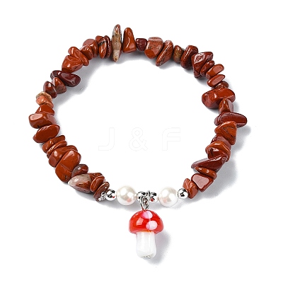 Gemstone Chip & Shell Pearl Beaded Stretch Bracelets BJEW-JB10914-1
