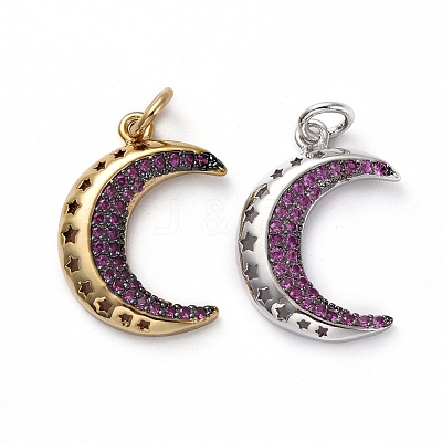 Brass Micro Pave Medium Violet Red Cubic Zirconia Pendants KK-I658-32B-1