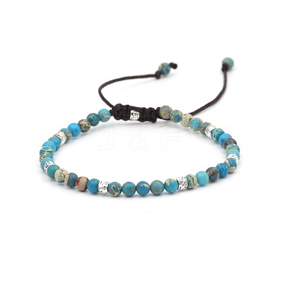 Dyed Natural Imperial Jasper Round Braided Bead Bracelet QW4331-4-1