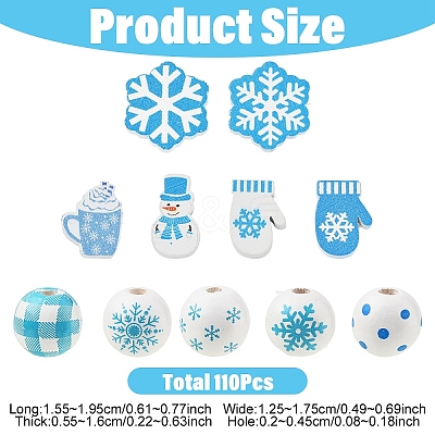 110Pcs 11 Styles Christmas Winter Theme Printed Wood Beads WOOD-YW0001-92-1