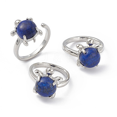 Natural Dyed Lapis Lazuli Turtle Open Cuff Ring RJEW-P082-01P-06-1