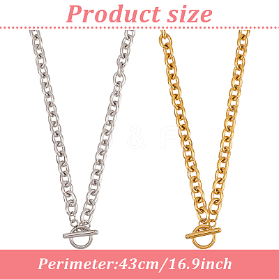 2Pcs 2 Colors Alloy Cable Chain Necklace for Men Women NJEW-AN0001-19-1