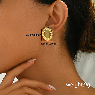 Vintage Stainless Steel with Cat Eye Stud Earrings YU8989-4-1