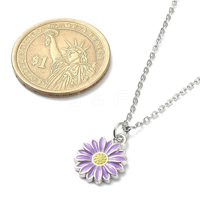 Alloy Enamel Sunflower Pendant Necklace with 304 Stainless Steel Chains NJEW-JN04412-02-1