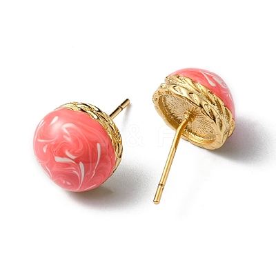 Enamel Half Round Stud Earrings EJEW-P229-01G-05-1