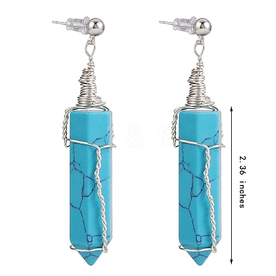 Synthetic Turquoise Bullet Dangle Stud Earrings EJEW-PH01406-02-1