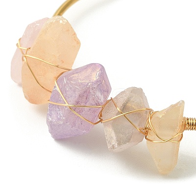 Natural Quartz Crystal Chips Beaded Cuff Bangle BJEW-TA00369-1