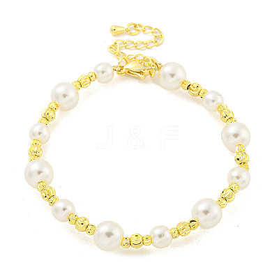 Rack Plating Grooved Round Brass Beaded Bracelets BJEW-P322-20G-1