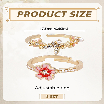 2Pcs 2 Styles Alloy Rhinestone Cuff Rings RJEW-LP0002-90-1