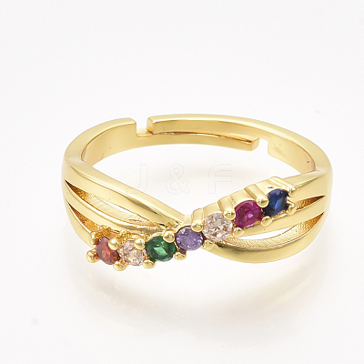 Adjustable Brass Micro Pave Cubic Zirconia Finger Rings RJEW-S044-003-1