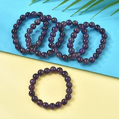 Natural Amethyst Bead Stretch Bracelets BJEW-K212-C-034-1