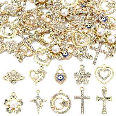 50Pcs 10 Styles Alloy Crystal Rhinestone Pendants ALRI-FS0001-14-1