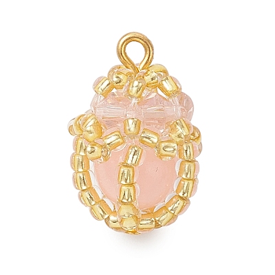 Luminous Handmade Glass Seed Beaded Teardrop Pendants PALLOY-MZ00962-02-1