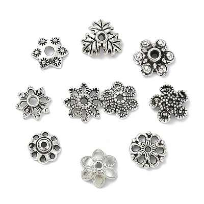 100Pcs 10 Styles Tibetan Style Alloy Bead Caps FIND-CJ0005-67-1