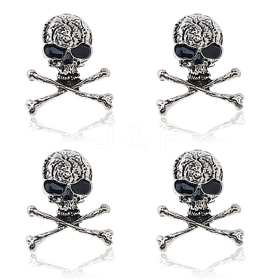 4Pcs Skull Zinc Alloy Brooches for Backpack Clothes JEWB-FH0002-04AS-1