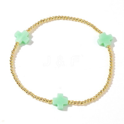 Cross Brass Beaded Stretch Bracelets for Women Gold Thin Chain Fashion Jewelry Accessories US0494-7-1