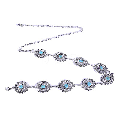 Alloy with Synthetic Turquoise Oval Flower Link Chain Waist Chains for Women FS-WG10943-01-1