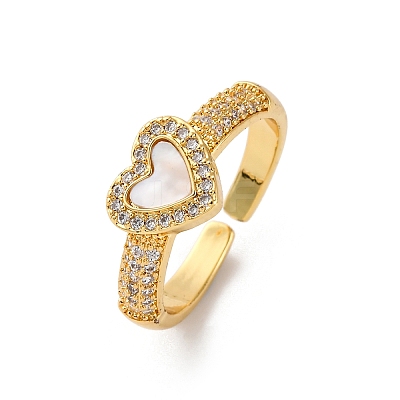 Brass Micro Pave Cubic Zirconia Shell Cuff Rings KK-D363-24B-G-1