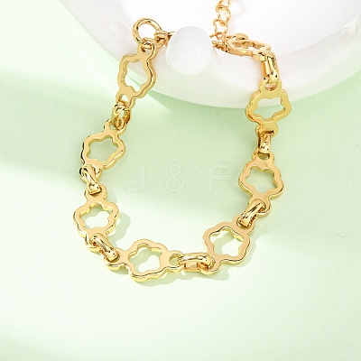 304 Stainless Steel Flower Link Chain Bracelets for Women BJEW-F536-23G-1