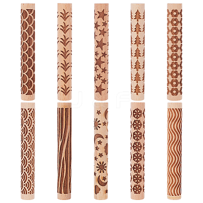 10Pcs 10 Styles Wooden Rolling Pin DIY-UN0007-37-1