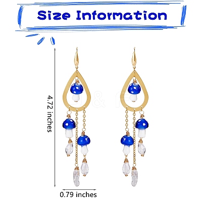 Natural Quartz Crystal Teardrop & Lampwork Mushroom Chandelier Earrings EJEW-SW00018-01-1