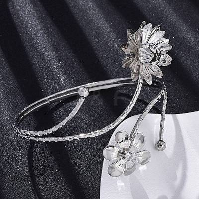 Lotus Alloy Arm Cuff Bangles for Girl Women AJEW-A063-01D-P-1