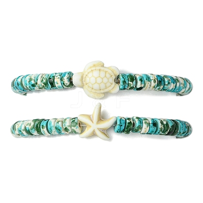 2Pcs Synthetic Turquoise Beads Stretch Bracelets BJEW-JB11407-1