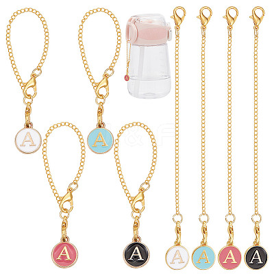 Flat Round with Letter A Alloy Enamel Pendant Decoration HJEW-AB00704-1