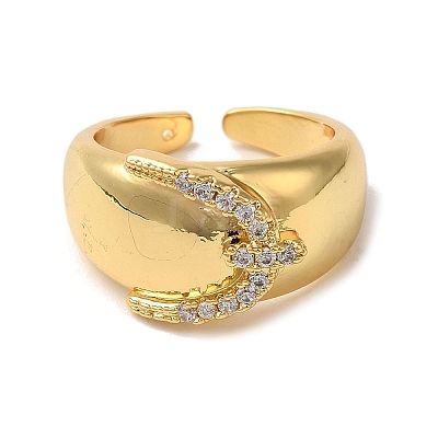 Brass Micro Pave Cubic Zirconia Open Cuff Rings for Women RJEW-G325-01A-G-1