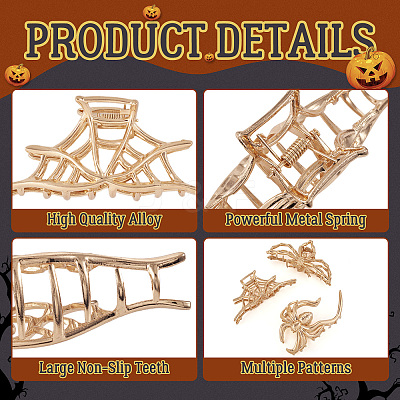 3Pcs 3 Style Halloween Alloy Claw Hair Clips for Women Girls AJEW-TA0001-91-1