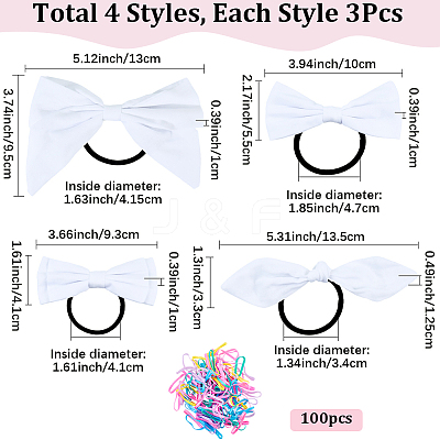 12Pcs 4 Styles Bowknot Cotton Elastic Hair Ties OHAR-SP0001-09-1