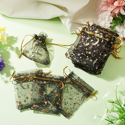 30Pcs Gold Stamping Moon Star Organza Drawstring Gift Bags ABAG-TA0002-21E-1