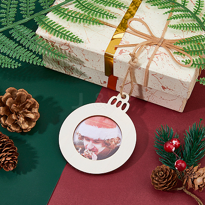 Flat Round Christmas Unfinished Wooden Mini Hanging Photo Frame for Children HJEW-WH0036-122-1