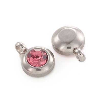 Trendy Original Color 304 Stainless Steel Faceted Grade A Rhinestone Flat Round Charms Pendants RB-N030-01F-1