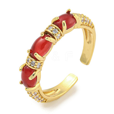 Oval Rack Plating Brass Micro Pave Cubic Zirconia Open Cuff Rings for Women RJEW-F162-05G-03-1
